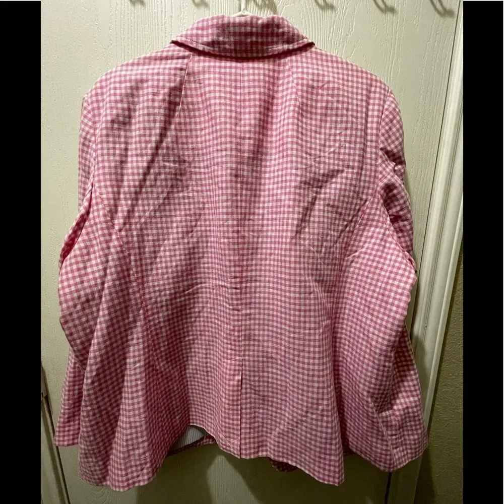 Talbots | Gingham Plaid Blazer Pink‎ White Button Down Long Sleeve